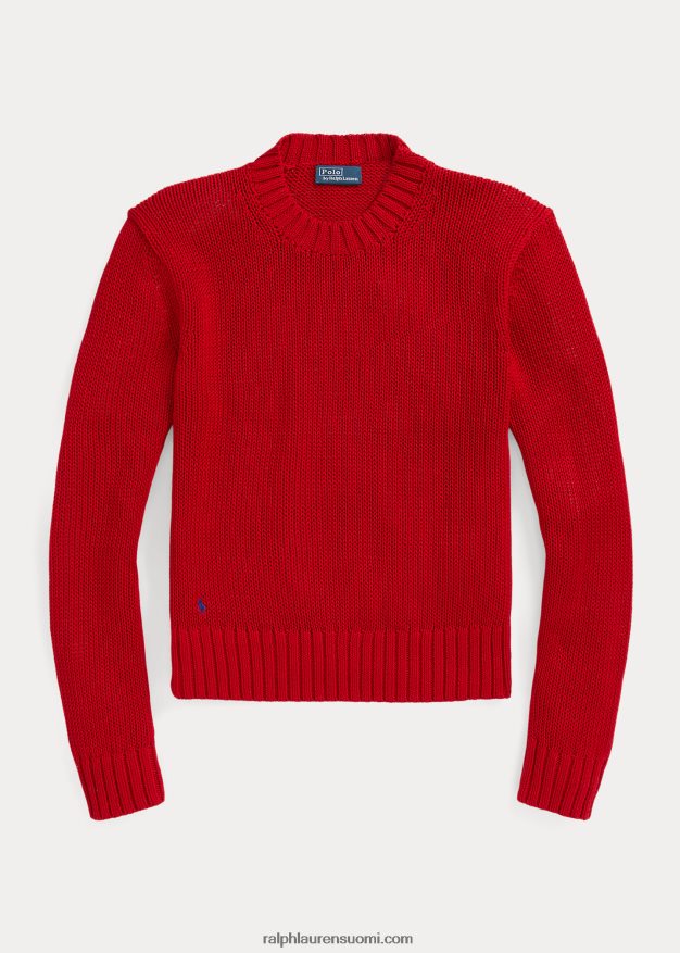 Ralph Lauren naiset puuvillainen crewneck neule 0Z24ZR3198 punainen