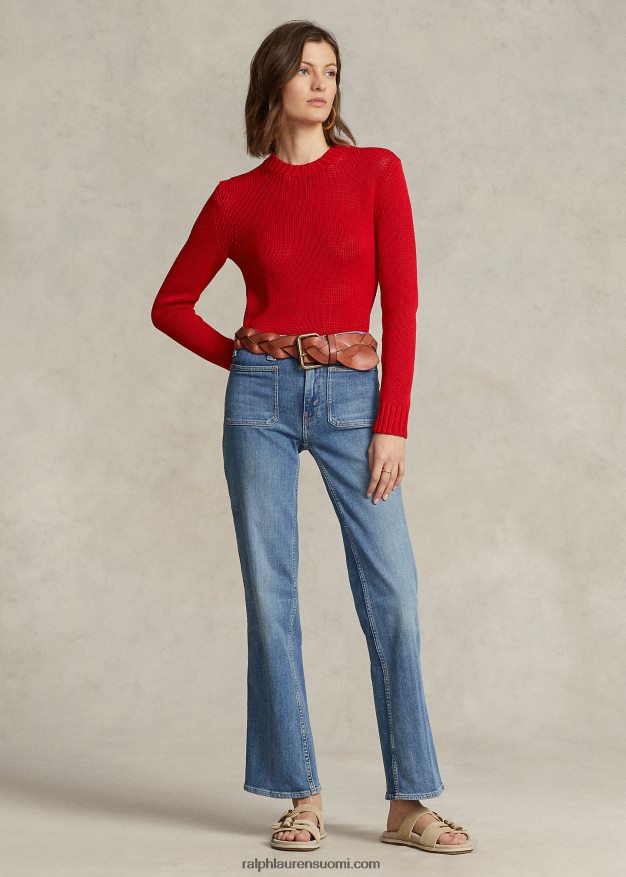 Ralph Lauren naiset puuvillainen crewneck neule 0Z24ZR3198 punainen