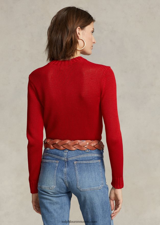 Ralph Lauren naiset puuvillainen crewneck neule 0Z24ZR3198 punainen