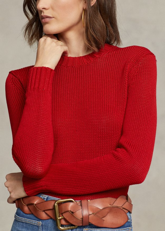 Ralph Lauren naiset puuvillainen crewneck neule 0Z24ZR3198 punainen