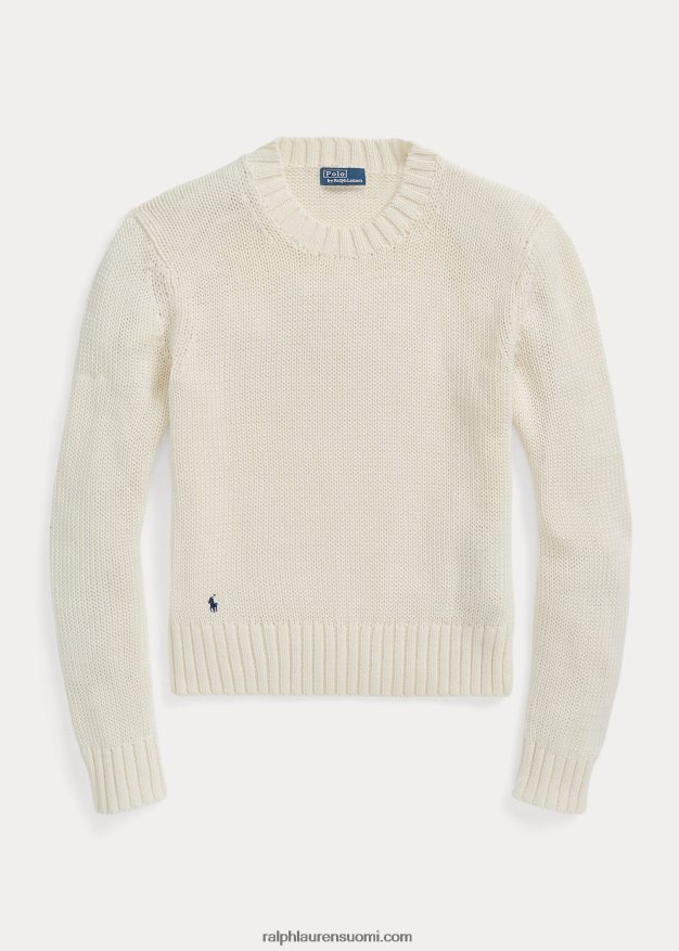 Ralph Lauren naiset puuvillainen crewneck neule 0Z24ZR3199 valkoinen