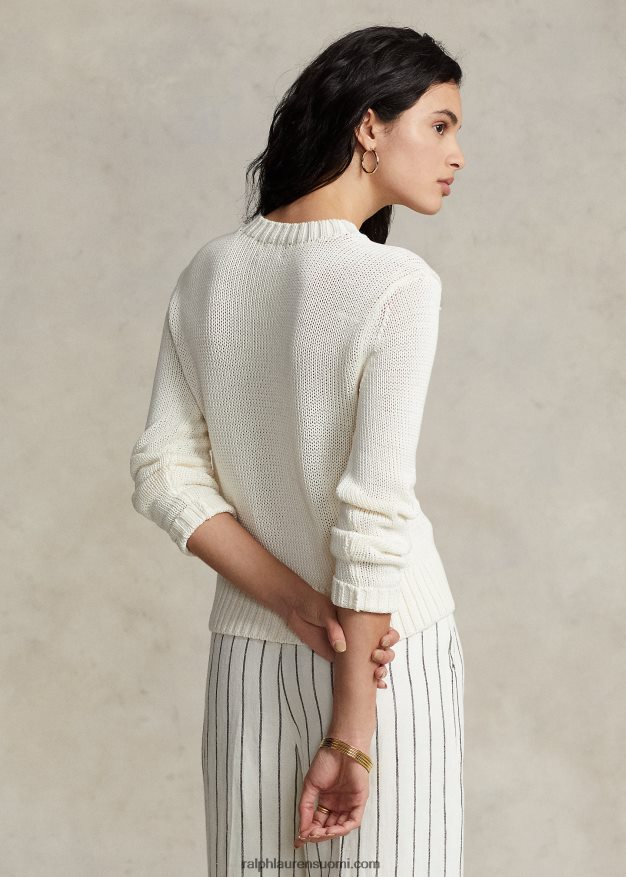 Ralph Lauren naiset puuvillainen crewneck neule 0Z24ZR3199 valkoinen