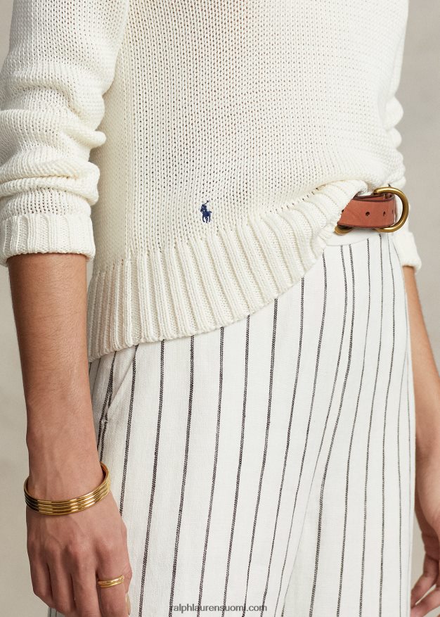 Ralph Lauren naiset puuvillainen crewneck neule 0Z24ZR3199 valkoinen