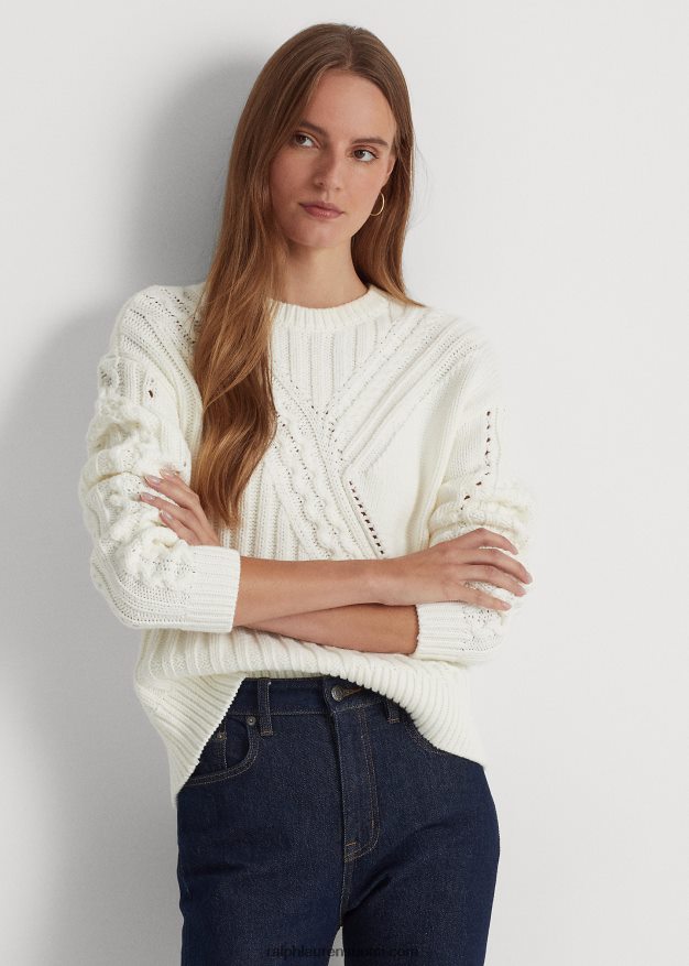 Ralph Lauren naiset puuvillasekoitteinen pyöreäkaula-neulepusero 0Z24ZR9544 valkoinen