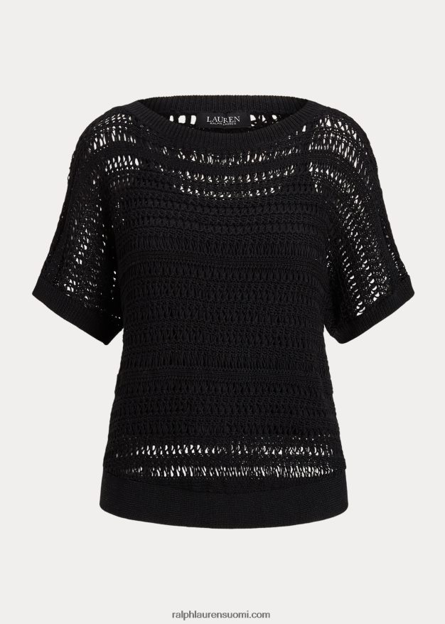 Ralph Lauren naiset puuvillaverkko lyhythihainen pusero 0Z24ZR3849 musta