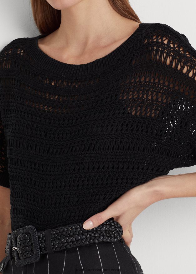 Ralph Lauren naiset puuvillaverkko lyhythihainen pusero 0Z24ZR4332 musta