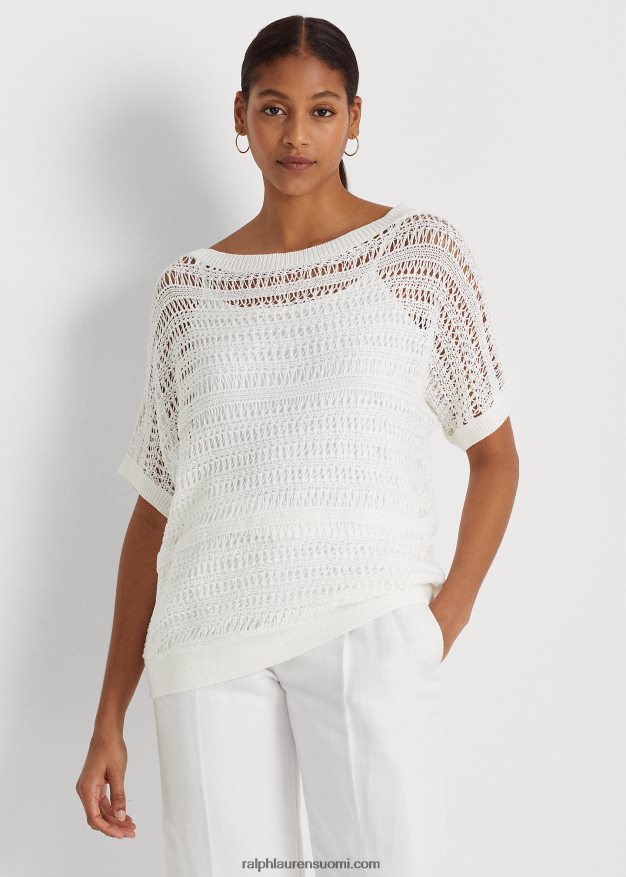 Ralph Lauren naiset puuvillaverkko lyhythihainen pusero 0Z24ZR4333 valkoinen