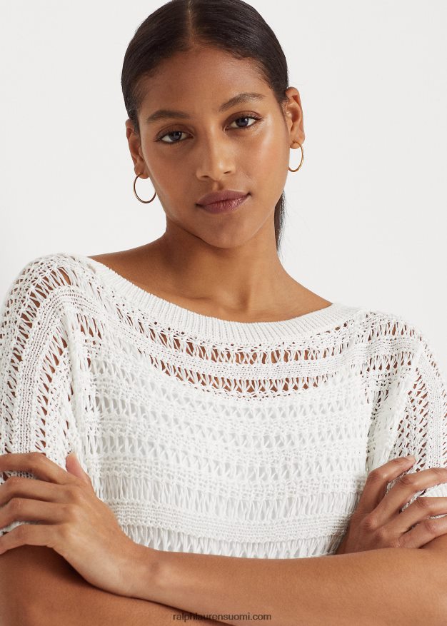 Ralph Lauren naiset puuvillaverkko lyhythihainen pusero 0Z24ZR4333 valkoinen