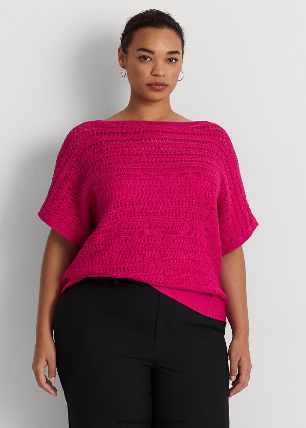 Ralph Lauren naiset puuvillaverkko lyhythihainen pusero 0Z24ZR4537 urheilu pinkki