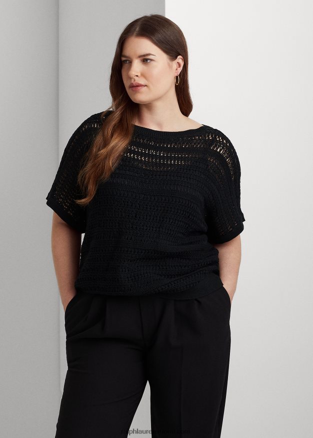 Ralph Lauren naiset puuvillaverkko lyhythihainen pusero 0Z24ZR4538 musta