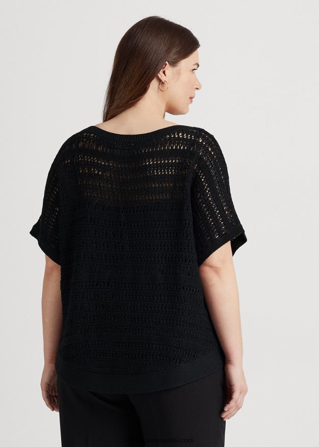 Ralph Lauren naiset puuvillaverkko lyhythihainen pusero 0Z24ZR4538 musta