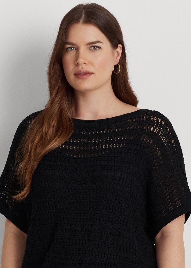 Ralph Lauren naiset puuvillaverkko lyhythihainen pusero 0Z24ZR4538 musta