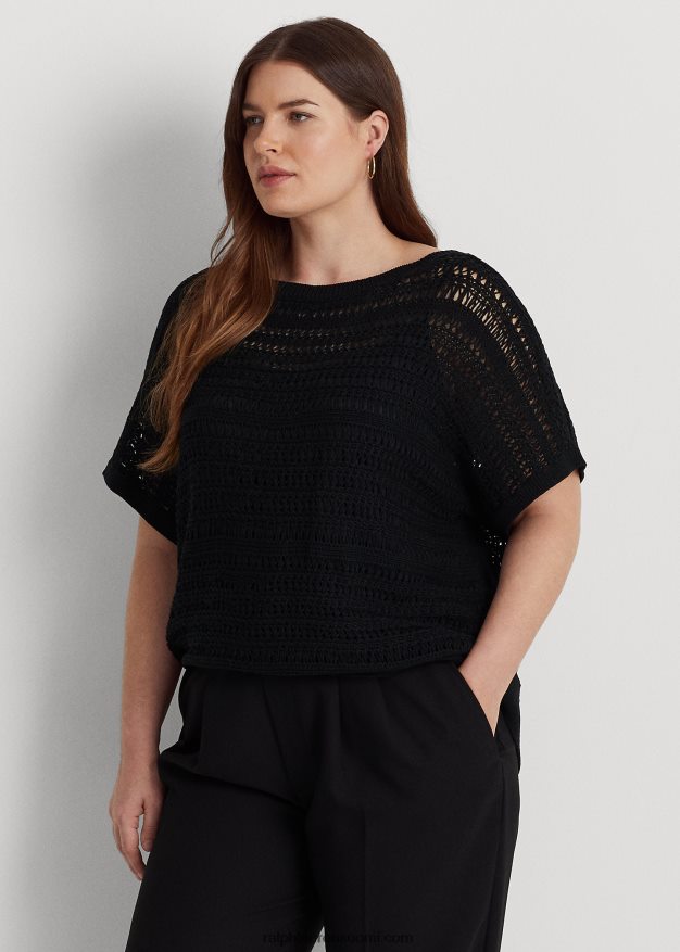 Ralph Lauren naiset puuvillaverkko lyhythihainen pusero 0Z24ZR4538 musta