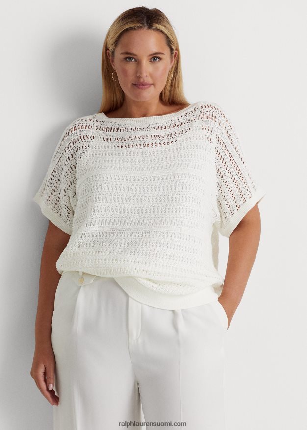 Ralph Lauren naiset puuvillaverkko lyhythihainen pusero 0Z24ZR4539 valkoinen