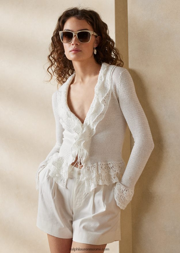 Ralph Lauren naiset röyhelöinen neuletakki 0Z24ZR9271 lux kerma