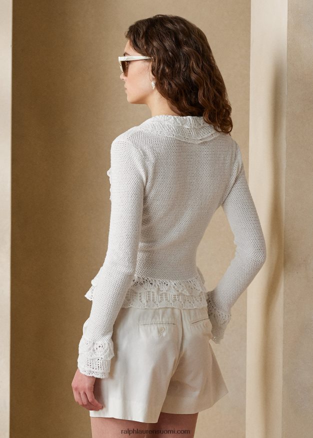 Ralph Lauren naiset röyhelöinen neuletakki 0Z24ZR9271 lux kerma