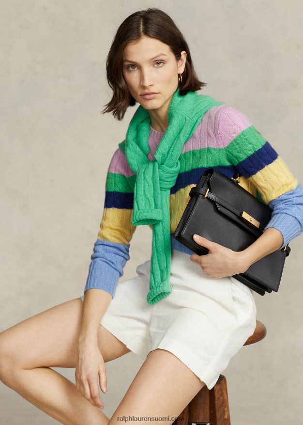 Ralph Lauren naiset raidallinen kaapelineulottu pyöreäkaula-neulepusero 0Z24ZR9184 moni raita