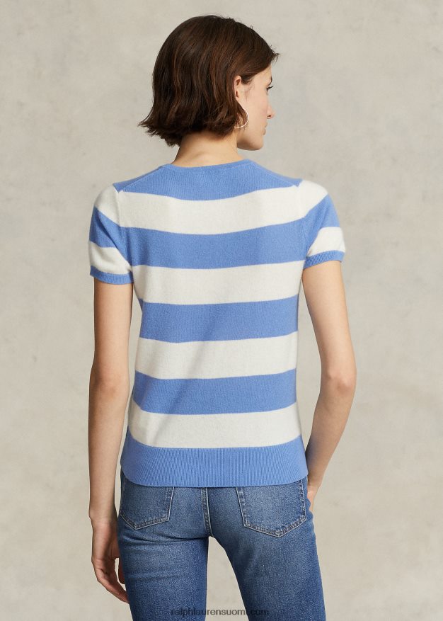 Ralph Lauren naiset raidallinen kashmir lyhythihainen pusero 0Z24ZR3043 kerman/satamasaaren sininen