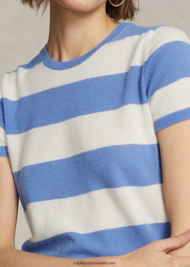 Ralph Lauren naiset raidallinen kashmir lyhythihainen pusero 0Z24ZR3043 kerman/satamasaaren sininen