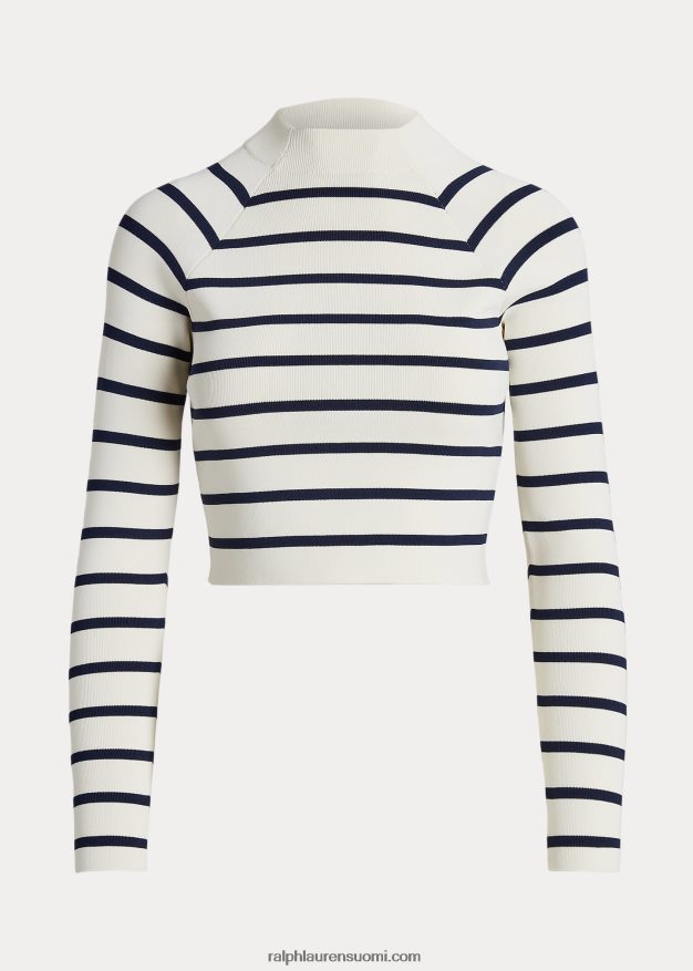 Ralph Lauren naiset raidallinen lyhennetty pilkkuneulepusero 0Z24ZR9423 mascarpone kerma/laivasto