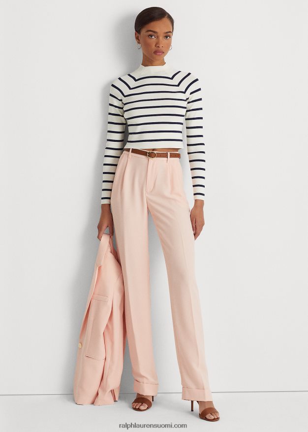 Ralph Lauren naiset raidallinen lyhennetty pilkkuneulepusero 0Z24ZR9423 mascarpone kerma/laivasto