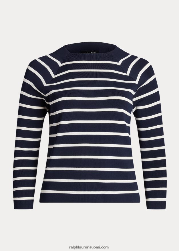 Ralph Lauren naiset raidallinen neulepusero 0Z24ZR4669 hienostunut laivasto/kerma