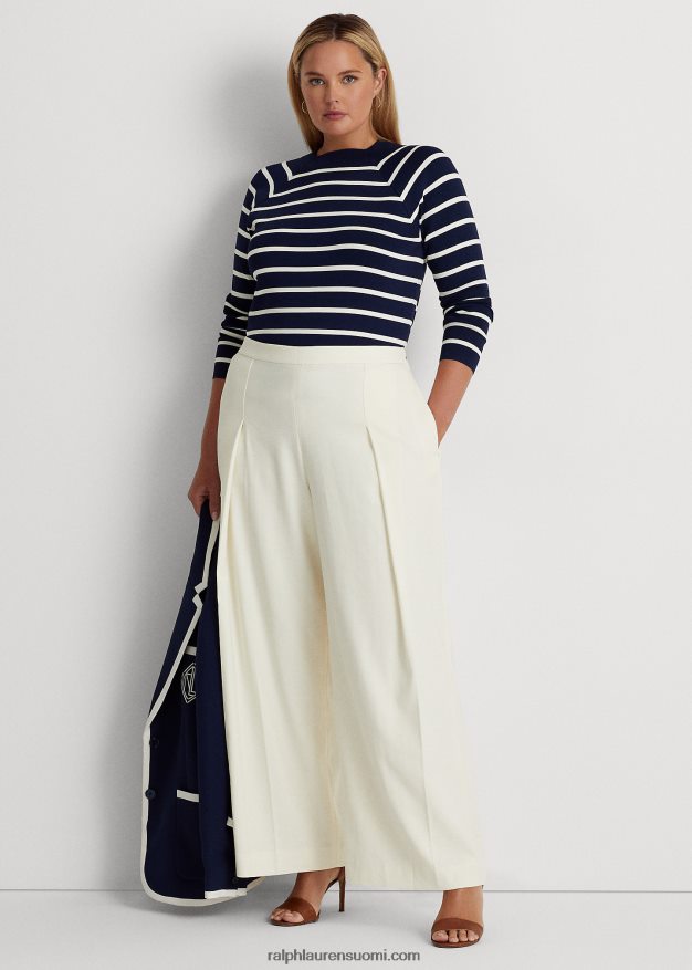 Ralph Lauren naiset raidallinen neulepusero 0Z24ZR4669 hienostunut laivasto/kerma