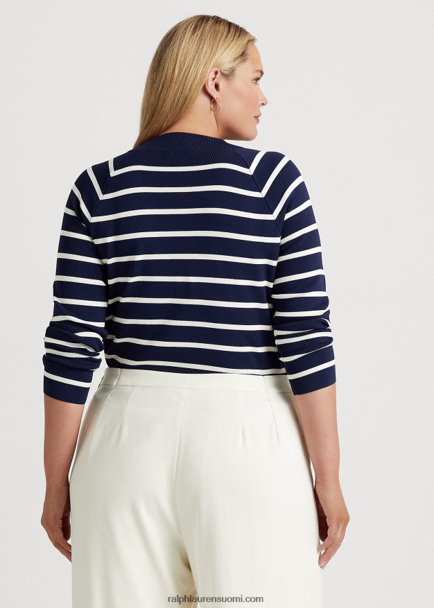 Ralph Lauren naiset raidallinen neulepusero 0Z24ZR4669 hienostunut laivasto/kerma