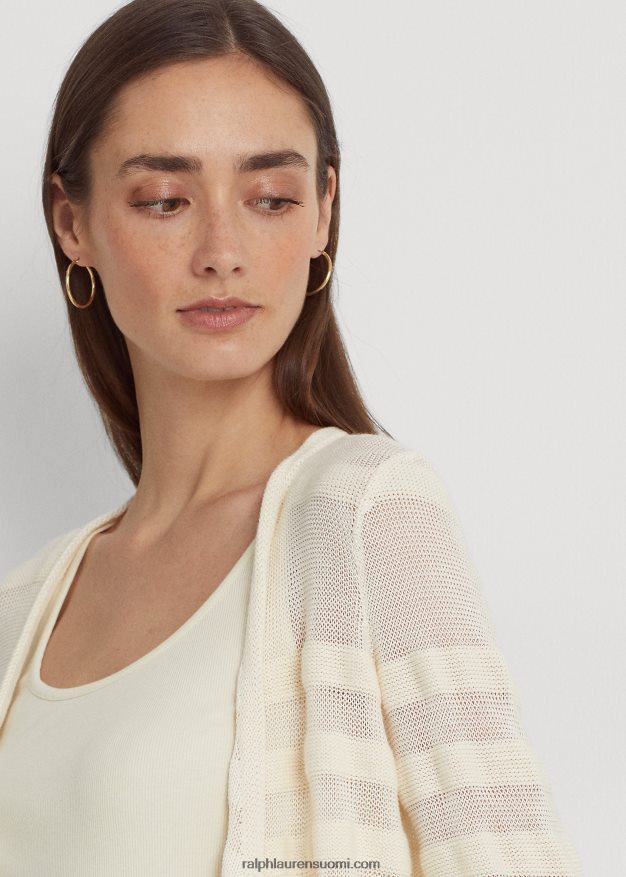 Ralph Lauren naiset raidallinen neuletakki 0Z24ZR4001 mascarpone-kermaa