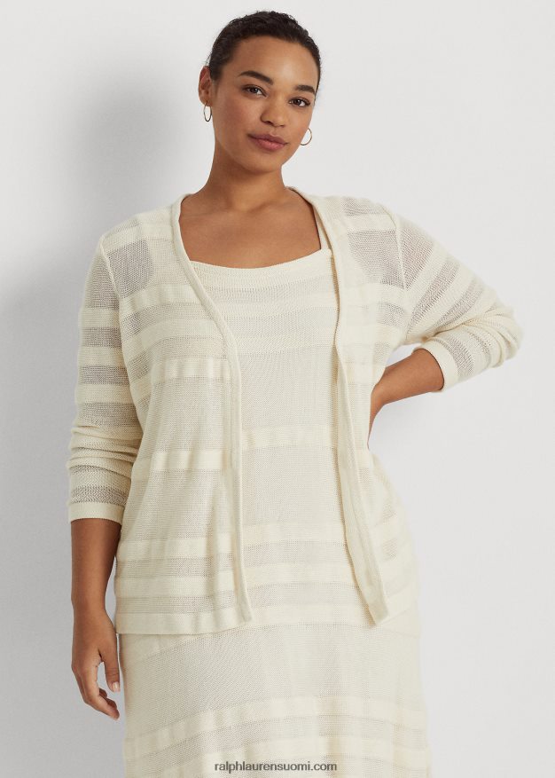 Ralph Lauren naiset raidallinen neuletakki 0Z24ZR4646 mascarpone-kermaa