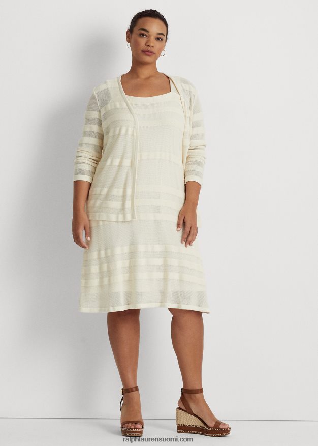 Ralph Lauren naiset raidallinen neuletakki 0Z24ZR4646 mascarpone-kermaa