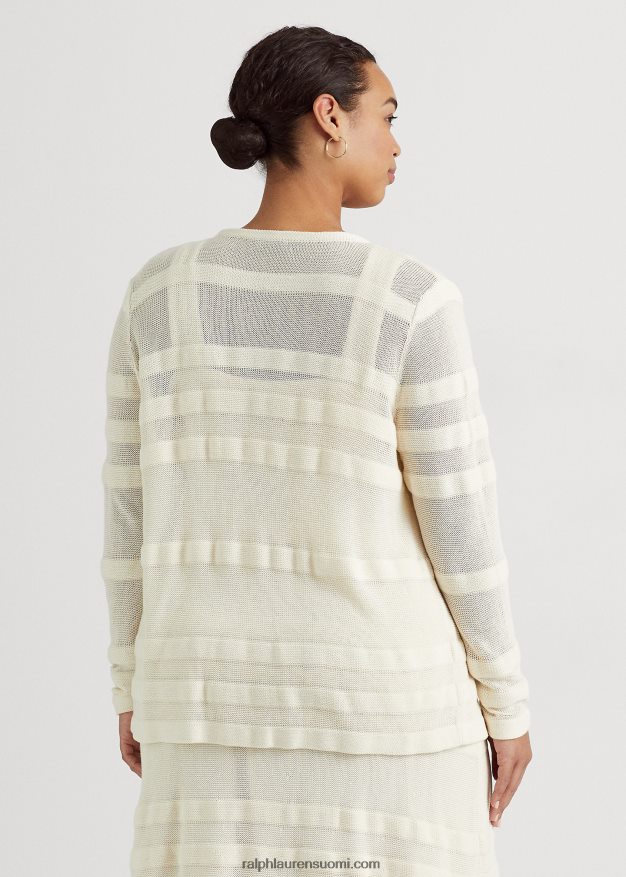 Ralph Lauren naiset raidallinen neuletakki 0Z24ZR4646 mascarpone-kermaa
