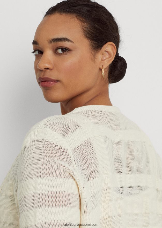 Ralph Lauren naiset raidallinen neuletakki 0Z24ZR4646 mascarpone-kermaa
