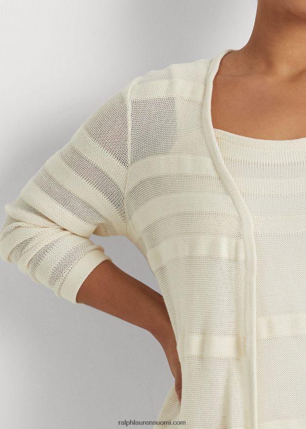 Ralph Lauren naiset raidallinen neuletakki 0Z24ZR4646 mascarpone-kermaa