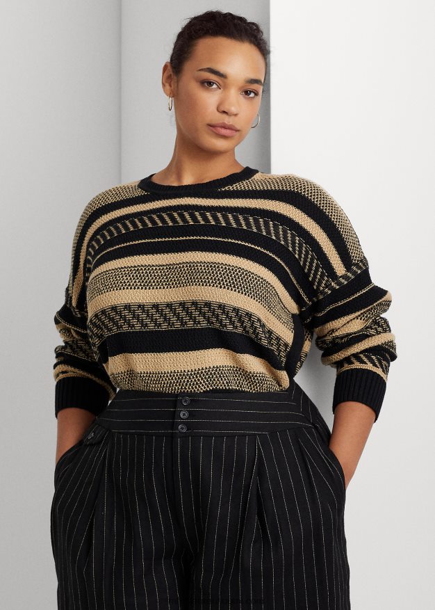 Ralph Lauren naiset raidallinen pellavasekoitepusero 0Z24ZR4774 musta/ruskea