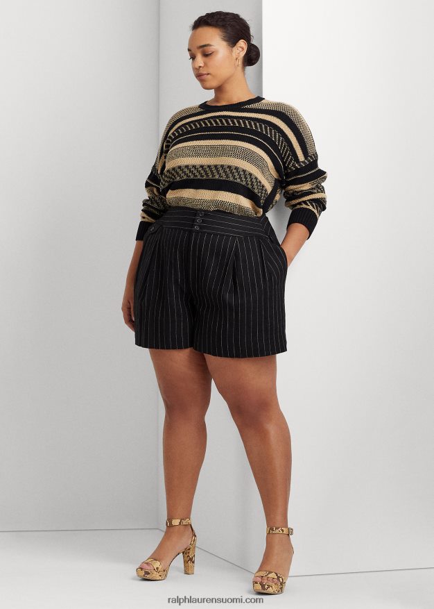 Ralph Lauren naiset raidallinen pellavasekoitepusero 0Z24ZR4774 musta/ruskea