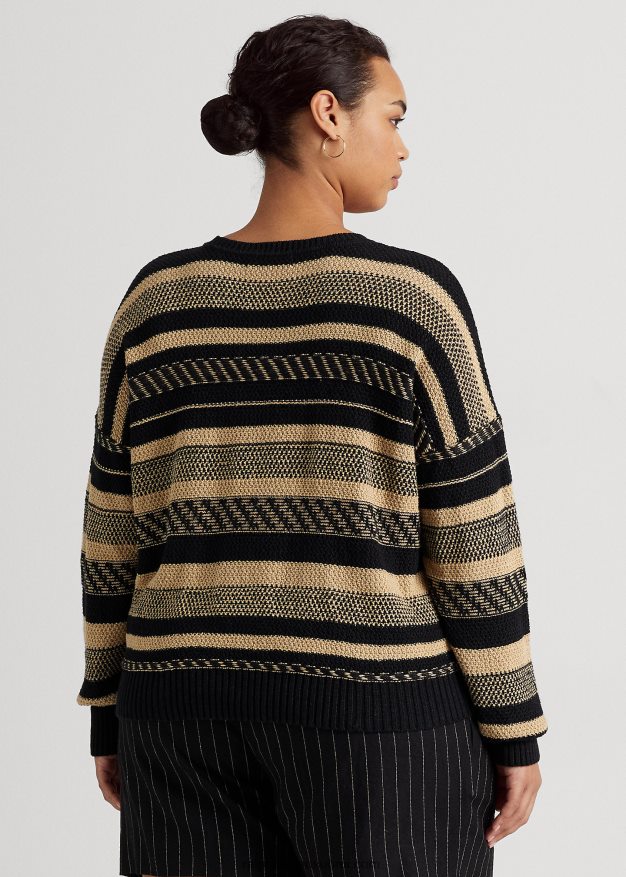 Ralph Lauren naiset raidallinen pellavasekoitepusero 0Z24ZR4774 musta/ruskea