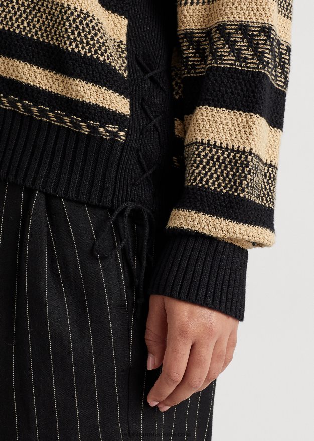 Ralph Lauren naiset raidallinen pellavasekoitepusero 0Z24ZR4774 musta/ruskea