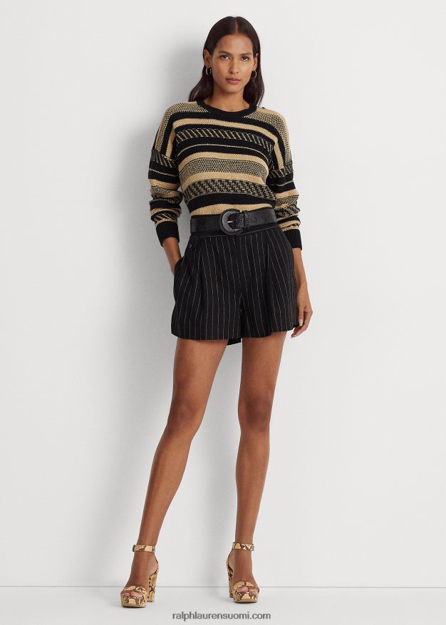 Ralph Lauren naiset raidallinen pellavasekoitepusero 0Z24ZR4886 musta/ruskea