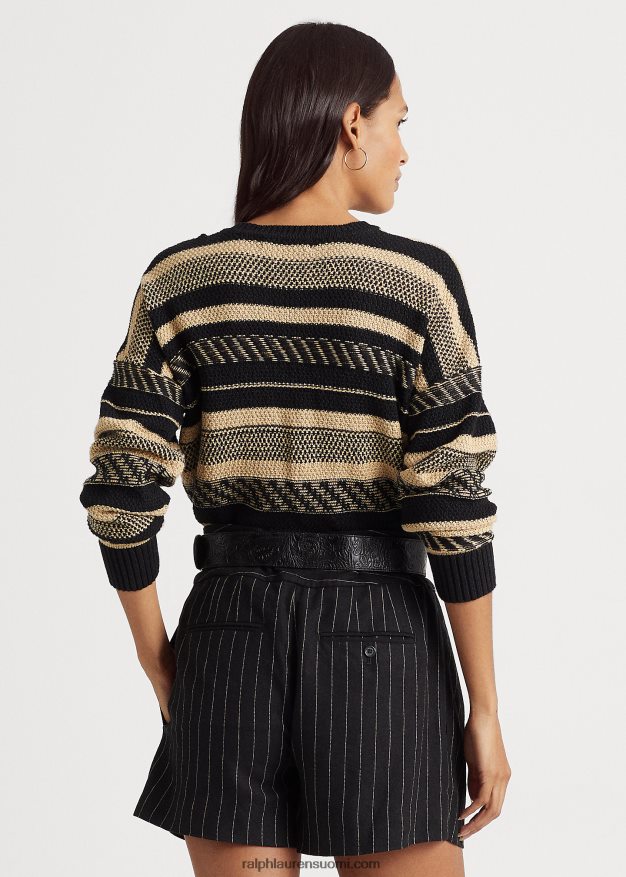 Ralph Lauren naiset raidallinen pellavasekoitepusero 0Z24ZR4886 musta/ruskea