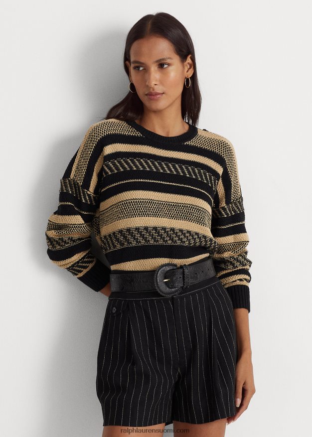 Ralph Lauren naiset raidallinen pellavasekoitepusero 0Z24ZR9515 musta/ruskea