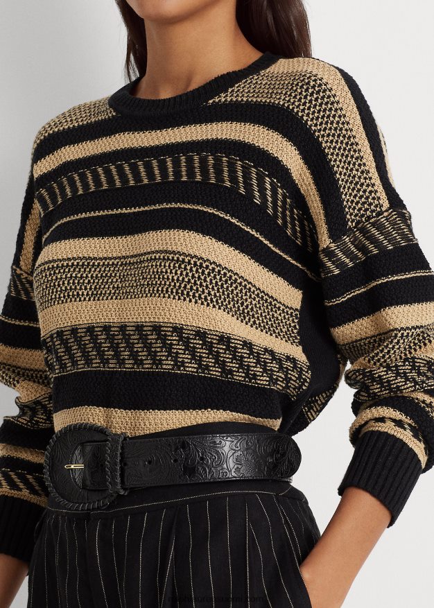 Ralph Lauren naiset raidallinen pellavasekoitepusero 0Z24ZR9515 musta/ruskea