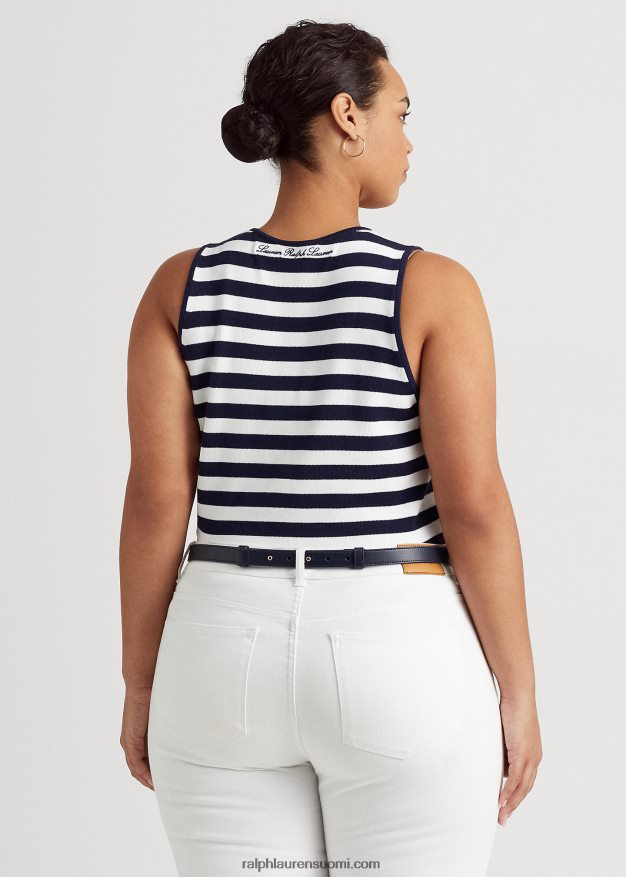 Ralph Lauren naiset raidallinen puuvillasekoite hihaton pusero 0Z24ZR4785 hienostunut laivasto/valkoinen