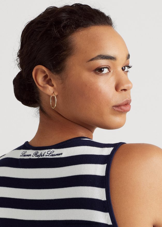 Ralph Lauren naiset raidallinen puuvillasekoite hihaton pusero 0Z24ZR4785 hienostunut laivasto/valkoinen