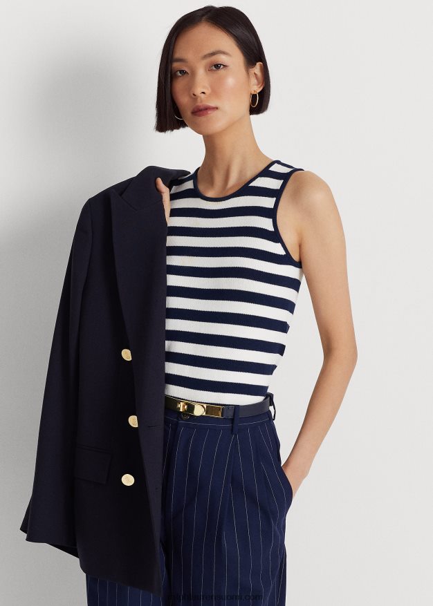 Ralph Lauren naiset raidallinen puuvillasekoite hihaton pusero 0Z24ZR9546