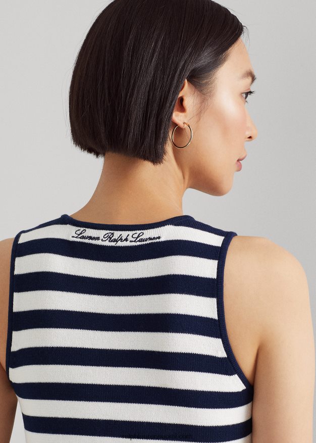 Ralph Lauren naiset raidallinen puuvillasekoite hihaton pusero 0Z24ZR9546