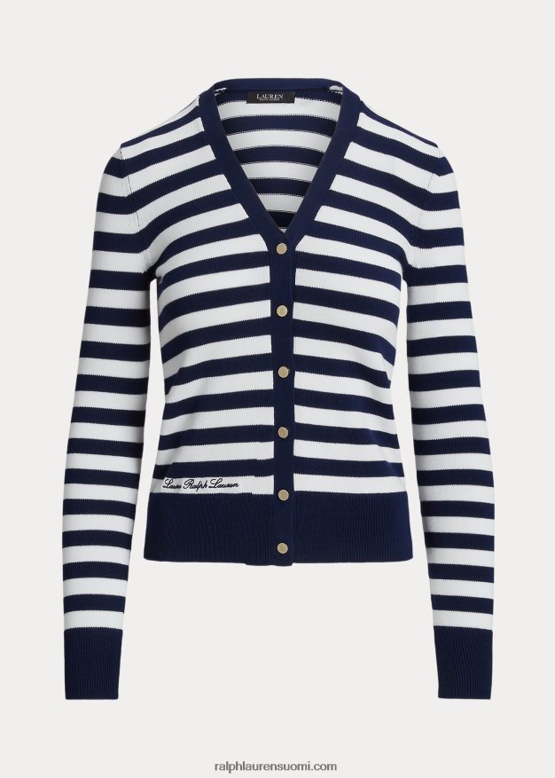 Ralph Lauren naiset raidallinen puuvillasekoite neuletakki 0Z24ZR4891