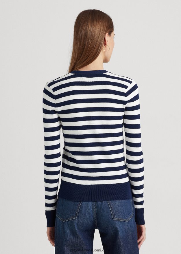 Ralph Lauren naiset raidallinen puuvillasekoite neuletakki 0Z24ZR4891