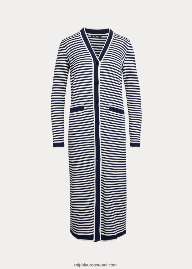 Ralph Lauren naiset raidallinen silkkisekoitettu pitkä neuletakki 0Z24ZR9540 hienostunut laivasto/valkoinen