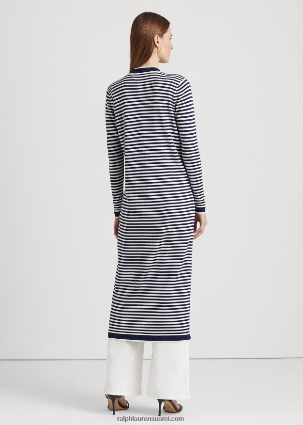 Ralph Lauren naiset raidallinen silkkisekoitettu pitkä neuletakki 0Z24ZR9540 hienostunut laivasto/valkoinen